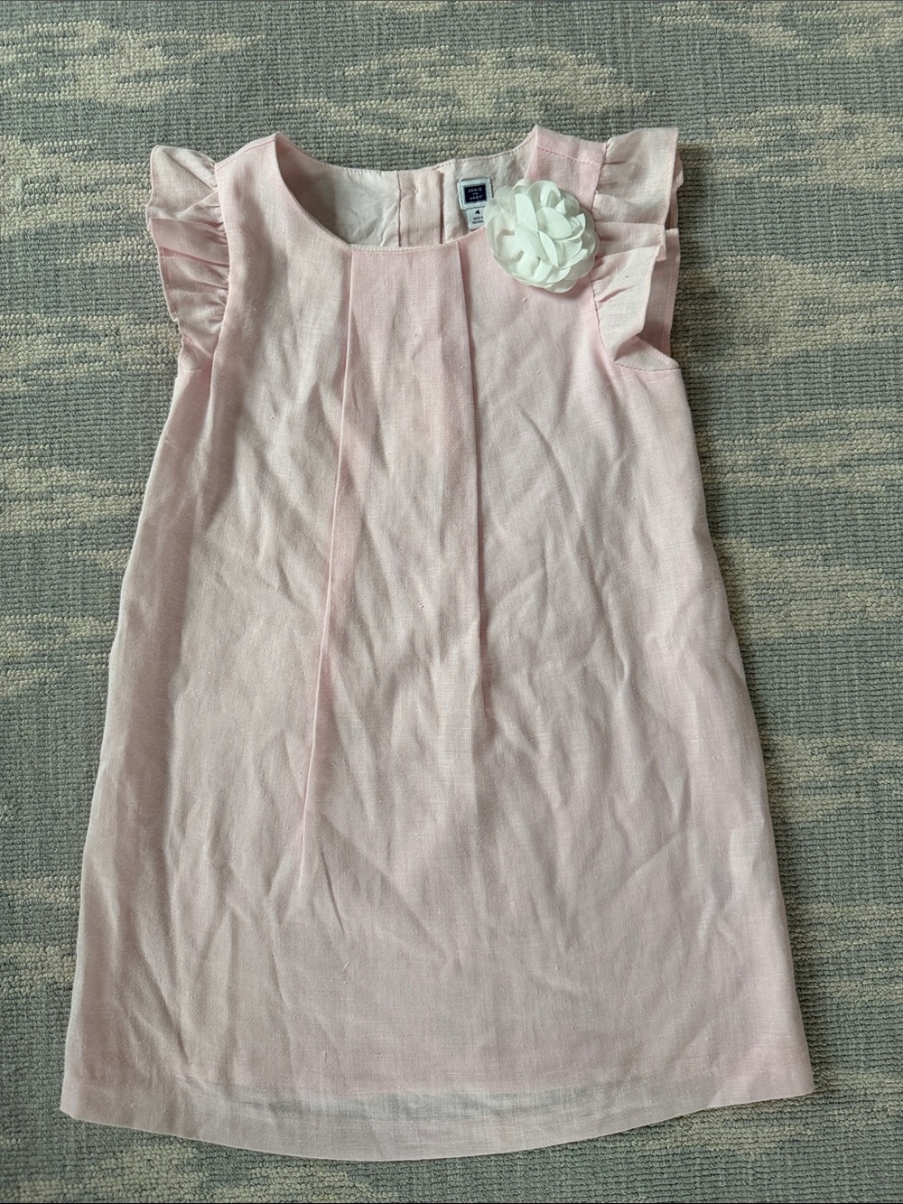 Janie & Jack Light Pink Linen Flutter Sleeve Dress with White Flower - Size 4